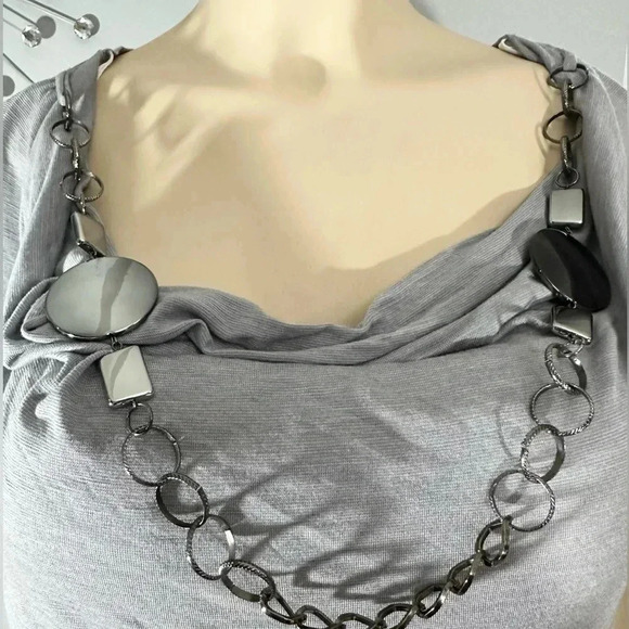 Dots Women’s Jeweled Grey & Black Short Sleeve Dress - Picture 7 of 15